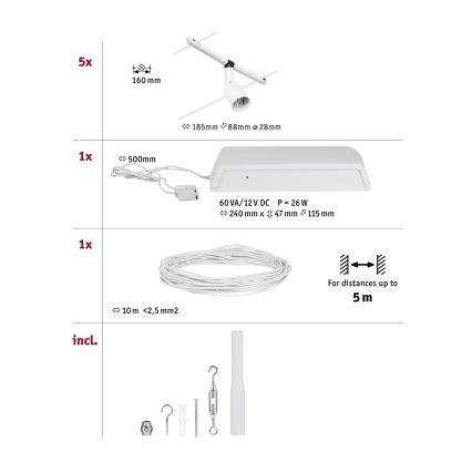 Paulmann 94458 - JUEGO 5xGU5,3/10W Foco para sistema de rieles SALT 230V blanco