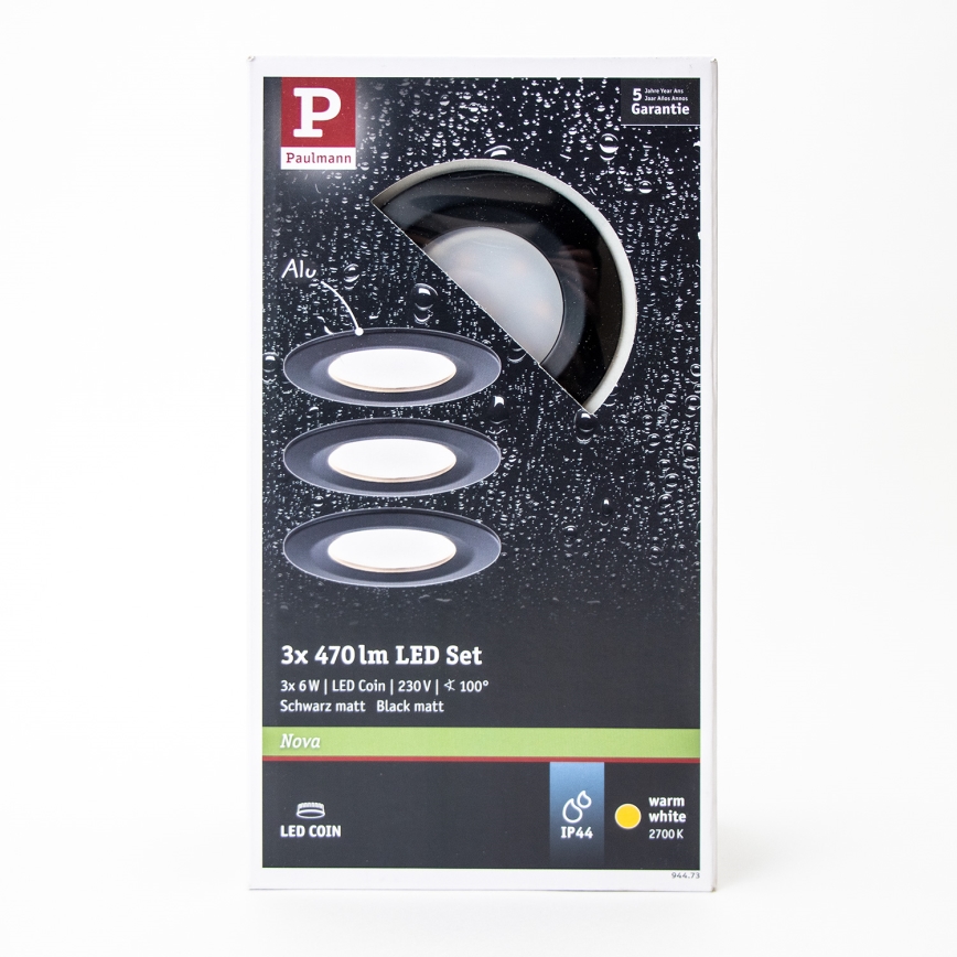 Paulmann 94473 - SET 3xLED/6W IP44 Lámpara empotrable de baño NOVA 230V