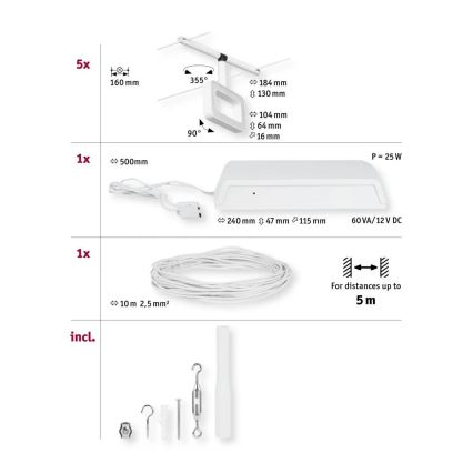 Paulmann 94483 - JUEGO 5xLED/4,8W Foco para sistema de rieles FRAME 230V blanco