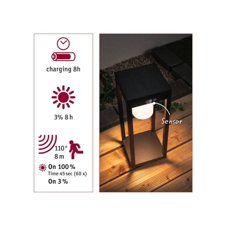 Paulmann 94573 - LED/5,5W IP44 Lámpara solar con sensor MARISOL 3,7V 2000 mAh