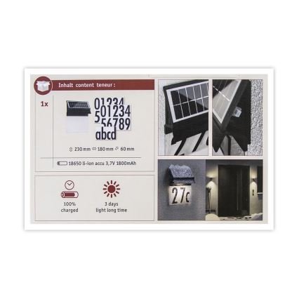 Paulmann 94694 - LED/0,2W IP44 Número de casa solar NEDA 3,7V 1800 mAh