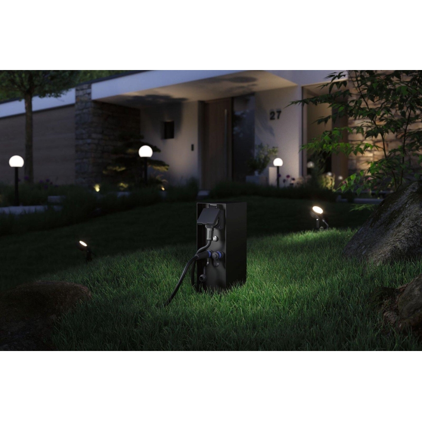 Paulmann 94701 - Columna de enchufe para exterior con sensor crepuscular RIO 2Z 230V IP44