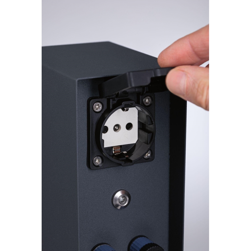 Paulmann 94701 - Columna de enchufe para exterior con sensor crepuscular RIO 2Z 230V IP44