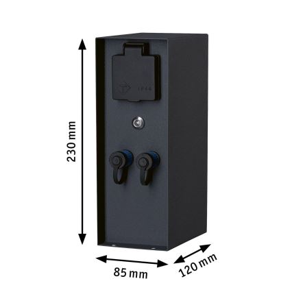 Paulmann 94701 - Columna de enchufe para exterior con sensor crepuscular RIO 2Z 230V IP44
