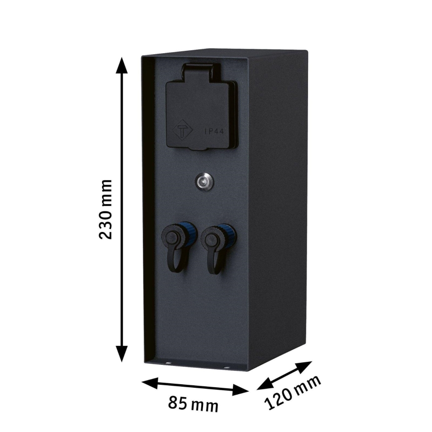 Paulmann 94701 - Columna de enchufe para exterior con sensor crepuscular RIO 2Z 230V IP44