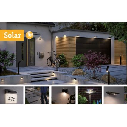 Paulmann 95393 - LED/4W IP44 Aplique solar regulable con sensor SOLVEIG 3,7V 2000 mAh