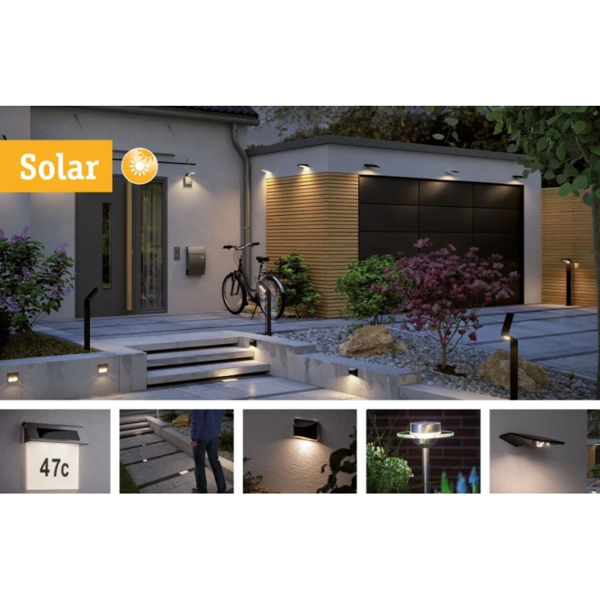 Paulmann 95393 - LED/4W IP44 Aplique solar regulable con sensor SOLVEIG 3,7V 2000 mAh