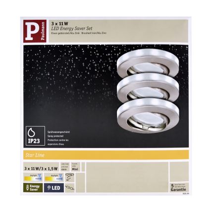 Paulmann 98886 - SET 3x Iluminación LED para el baño STAR 3xGU10/11W/230V+1,5W/12V