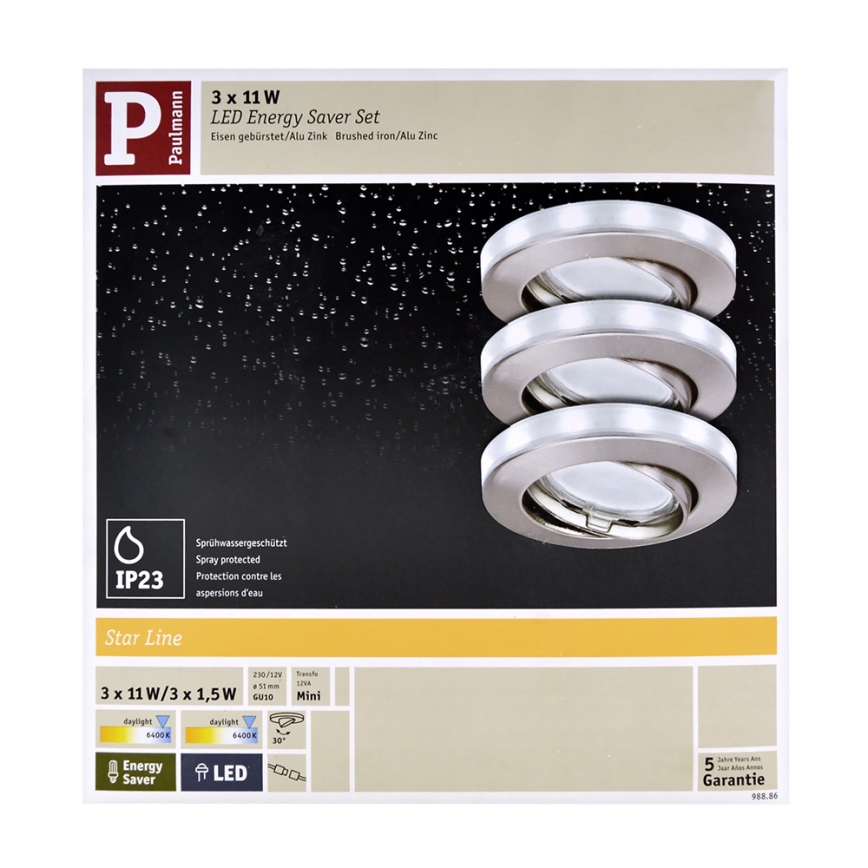 Paulmann 98886 - SET 3x Iluminación LED para el baño STAR 3xGU10/11W/230V+1,5W/12V