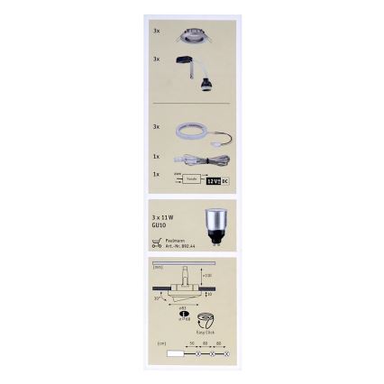 Paulmann 98886 - SET 3x Iluminación LED para el baño STAR 3xGU10/11W/230V+1,5W/12V