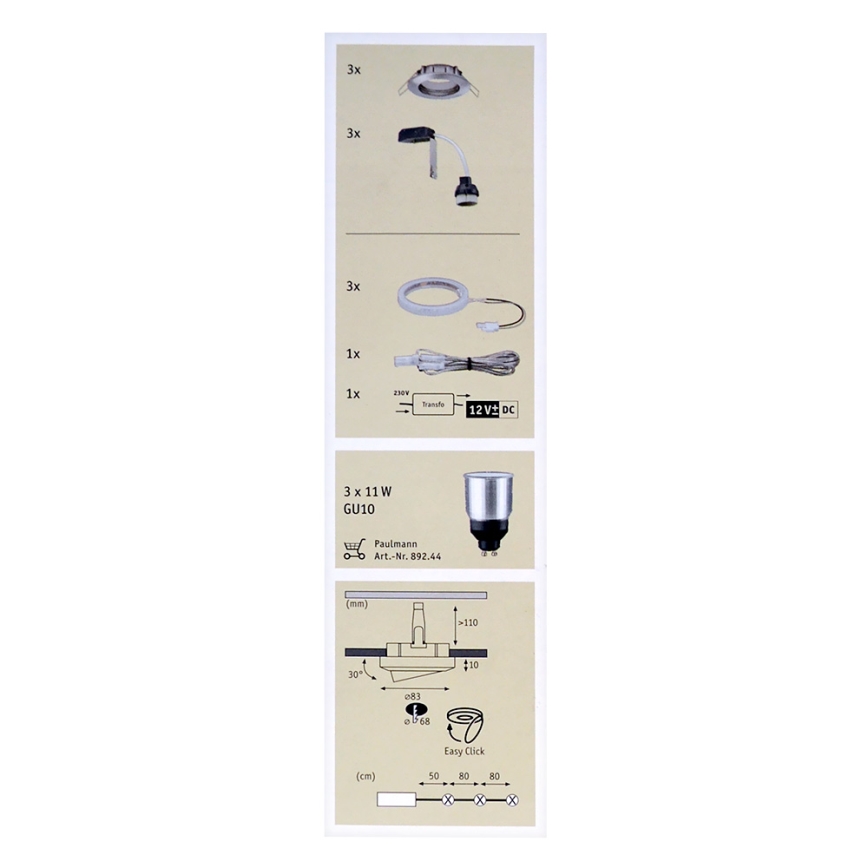 Paulmann 98886 - SET 3x Iluminación LED para el baño STAR 3xGU10/11W/230V+1,5W/12V