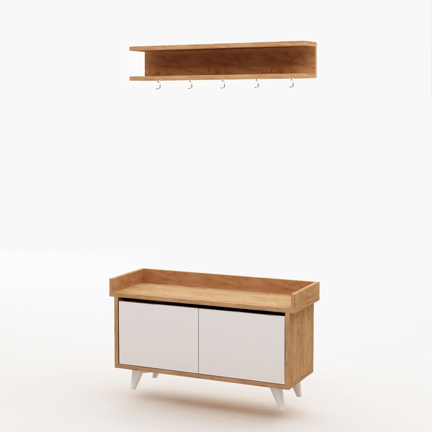 Percha de pared ARASSO 18,8x80 cm + mueble zapatero 60x90 blanco/marrón