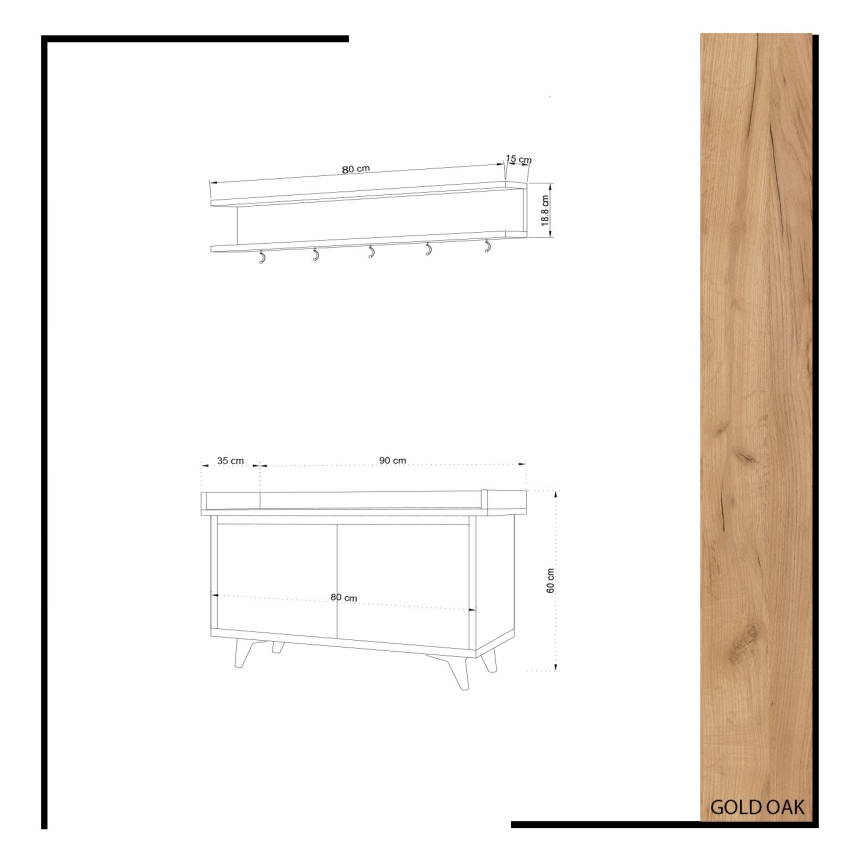 Percha de pared ARASSO 18,8x80 cm + mueble zapatero 60x90 blanco/marrón