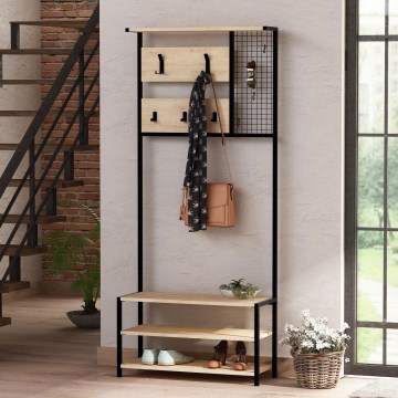 Percha de pared con mueble zapatero NOMAD 182x78 negro/beige