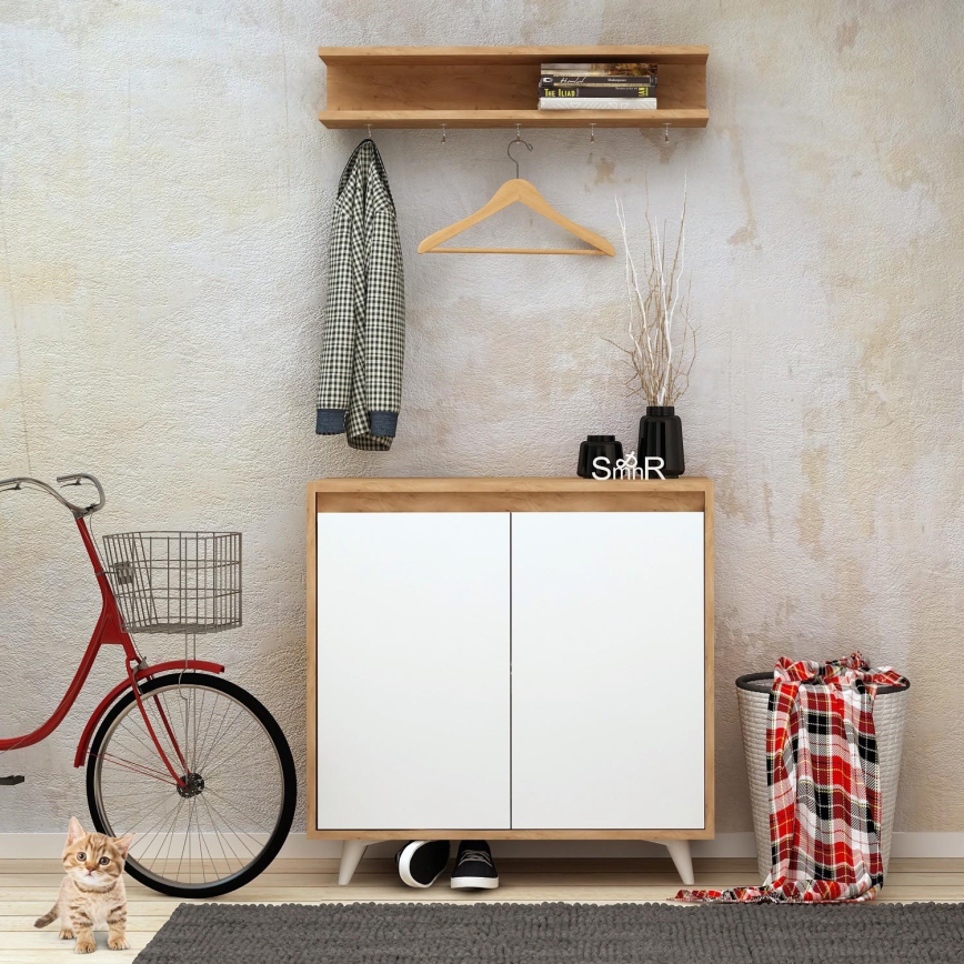 Percha de pared OBSOYO 15x80 cm + Zapatero 100x80 cm marrón/blanco