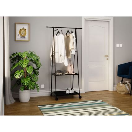 Percha metálica móvil con estantes OLAZEN 157x85 cm negro