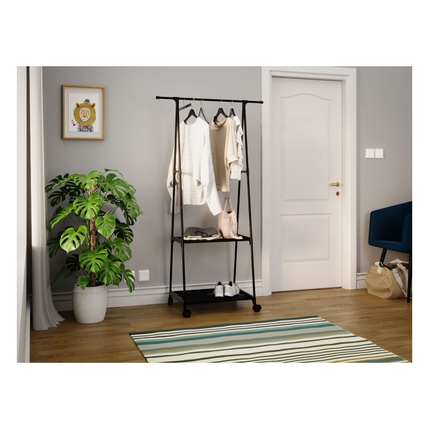 Percha metálica móvil con estantes OLAZEN 157x85 cm negro