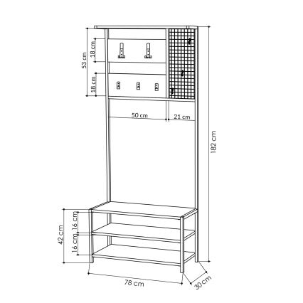 Perchero de pared con mueble zapatero NOMAD 182x78 negro/antracita