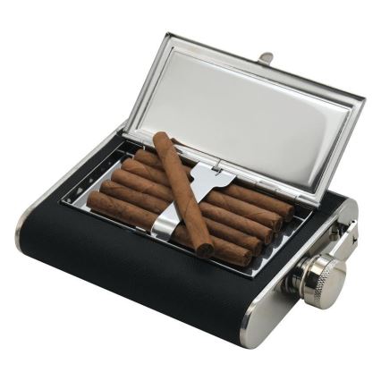Petaca con estuche para puros 175 ml negro