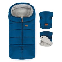 PETITE&MARS - SET Saco de bebé 3en1 JIBOT + cubremanos para cochecito en azul