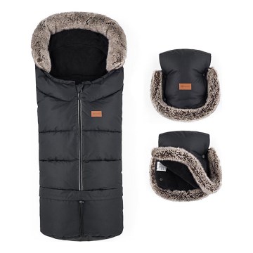 PETITE&MARS - SET Saco de Dormir para Bebé 4en1 ARCTIC + fundas para cochecito FURRY Forever Black