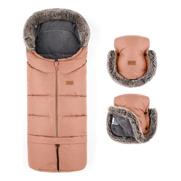 PETITE&MARS - SET Saco de Dormir para Bebé 4en1 ARCTIC + fundas para cochecito FURRY Pastel Peach