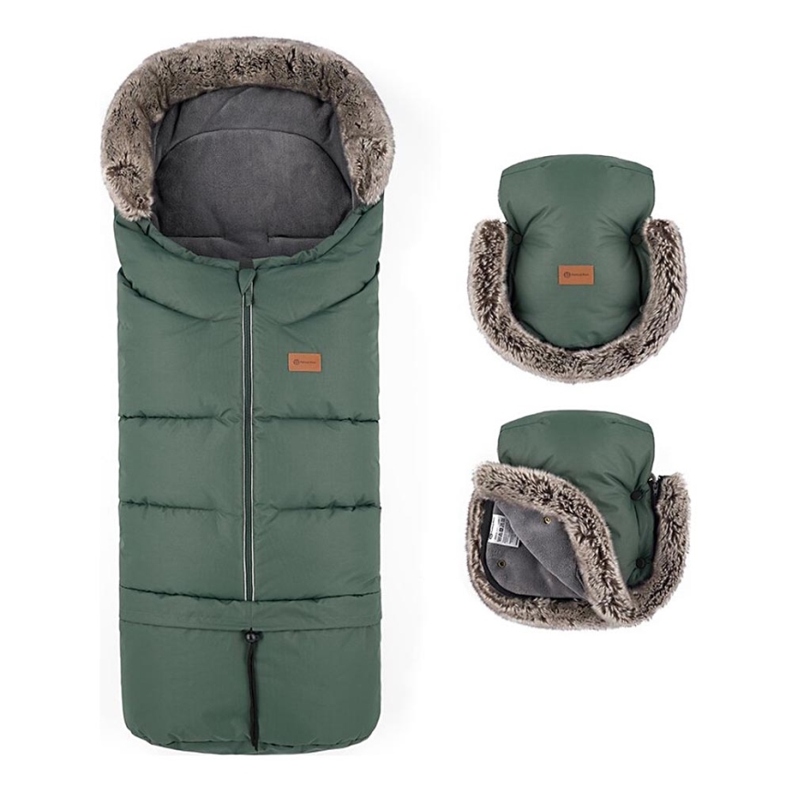 PETITE&MARS - SET Saco de Dormir para Bebé 4en1 ARCTIC + fundas para cochecito FURRY Veritable Khaki