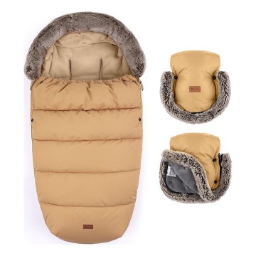 PETITE&MARS - SET Saco de Dormir para Bebé 4en1 COMFY + fundas para cochecito FURRY Elegant Caramel