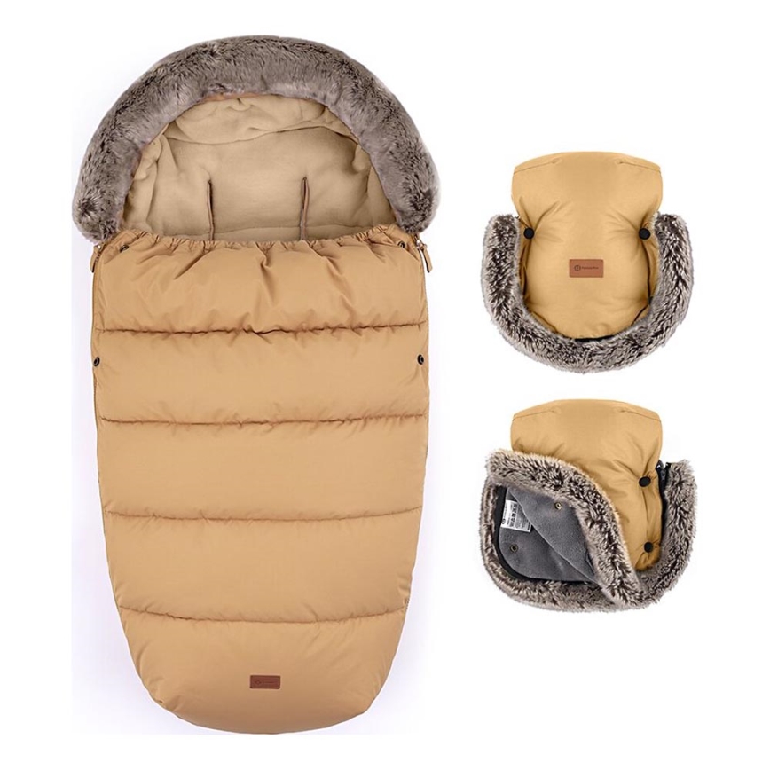 PETITE&MARS - SET Saco de Dormir para Bebé 4en1 COMFY + fundas para cochecito FURRY Elegant Caramel