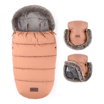 PETITE&MARS - SET Saco de Dormir para Bebé 4en1 COMFY + fundas para cochecito FURRY Pastel Peach