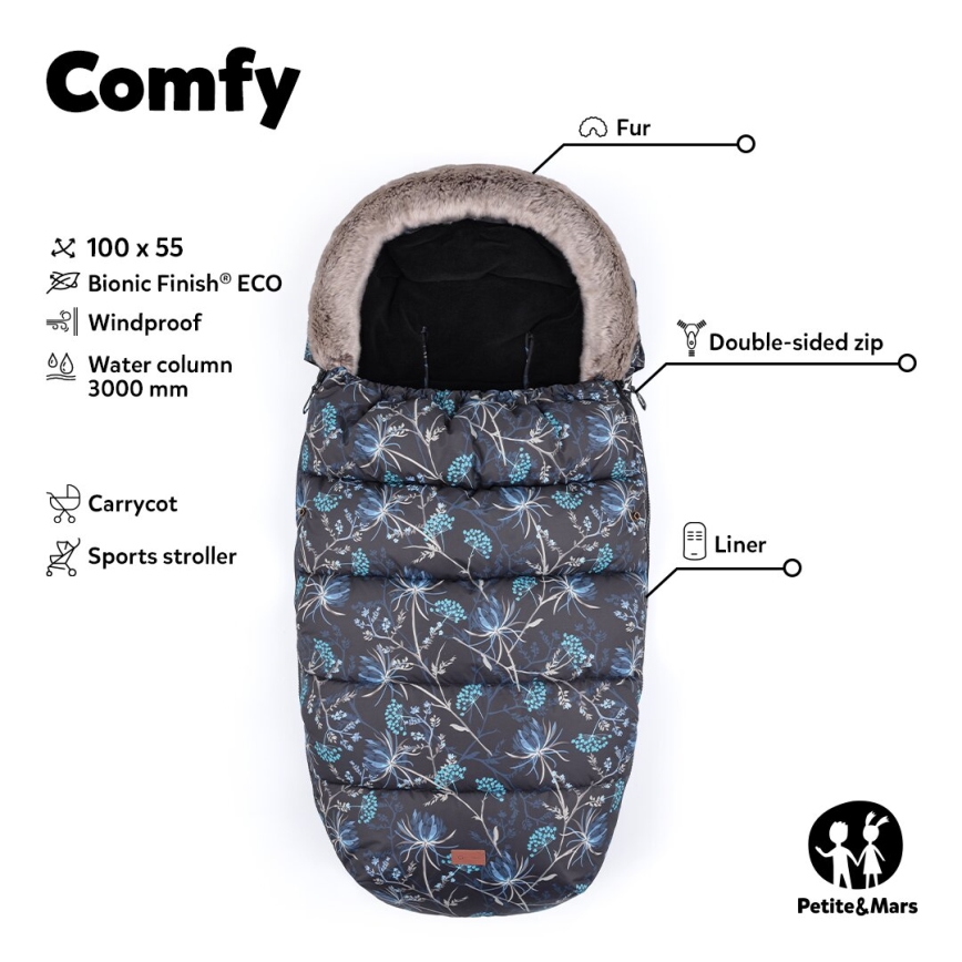 PETITE&MARS - SET Saco de Dormir para Bebé 4en1 COMFY + fundas para cochecito FURRY Pastel Peach