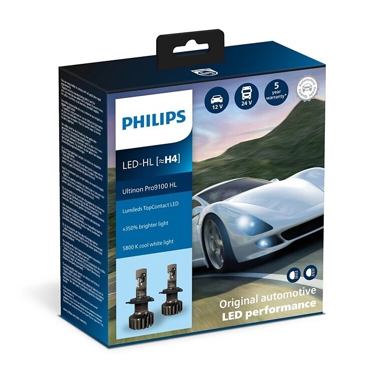 Philips 11342U91X2 -SET 2x LED Bombilla para coche Ultinon 9100 H4 P43t-38/13,2W/12/24V 5800K