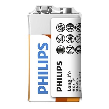 Philips 6F22L1F/10 - Batería de cloruro de zinc 6F22 LONGLIFE 9V 150mAh