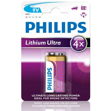 Philips 6FR61LB1A/10 - Batería de litio 6LR61 LITHIUM ULTRA 9V