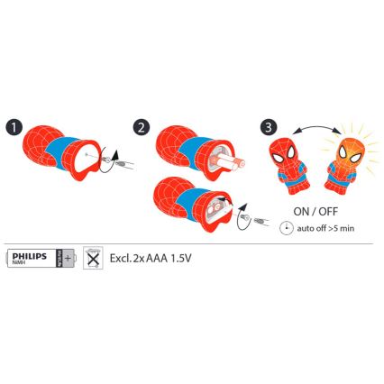 Philips 71768/40/16 - Lámpara LED infantil DISNEY SPIDER-MAN 2xLED/0,2W/2xAAA