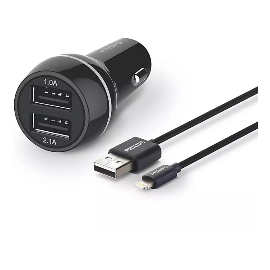 Philips DLP2357V/10 -Cargador de coche 2xUSB/12V + cable USB/conector  Lightning