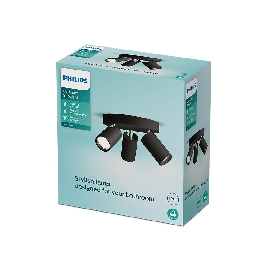 Philips - Foco de baño IDRIS 3xGU10/5W/230V IP44 negro