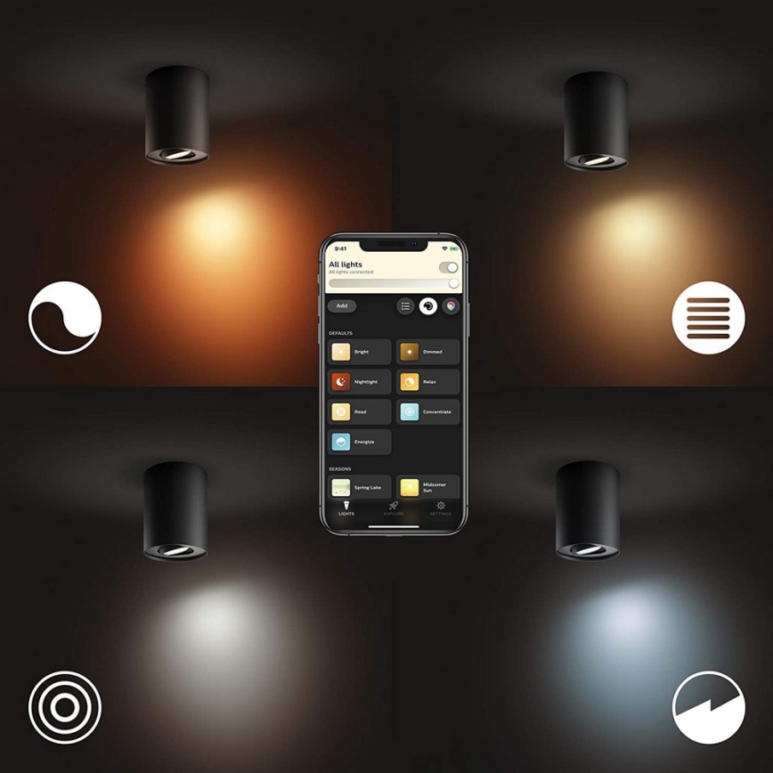 Philips - Foco LED regulable Hue PILLAR 1xGU10/4,2W/230V 2200-6500K + control remoto negro