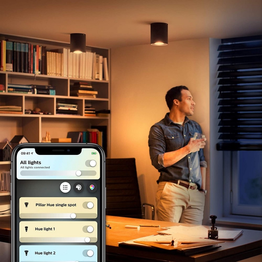 Philips - Foco LED regulable Hue PILLAR 1xGU10/4,2W/230V 2200-6500K + control remoto negro