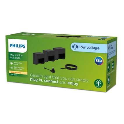 Philips - JUEGO 3x Aplique LED para exterior GRITS LED/1,5W/24/230V IP44