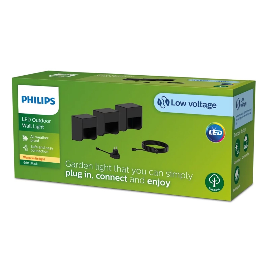 Philips - JUEGO 3x Aplique LED para exterior GRITS LED/1,5W/24/230V IP44
