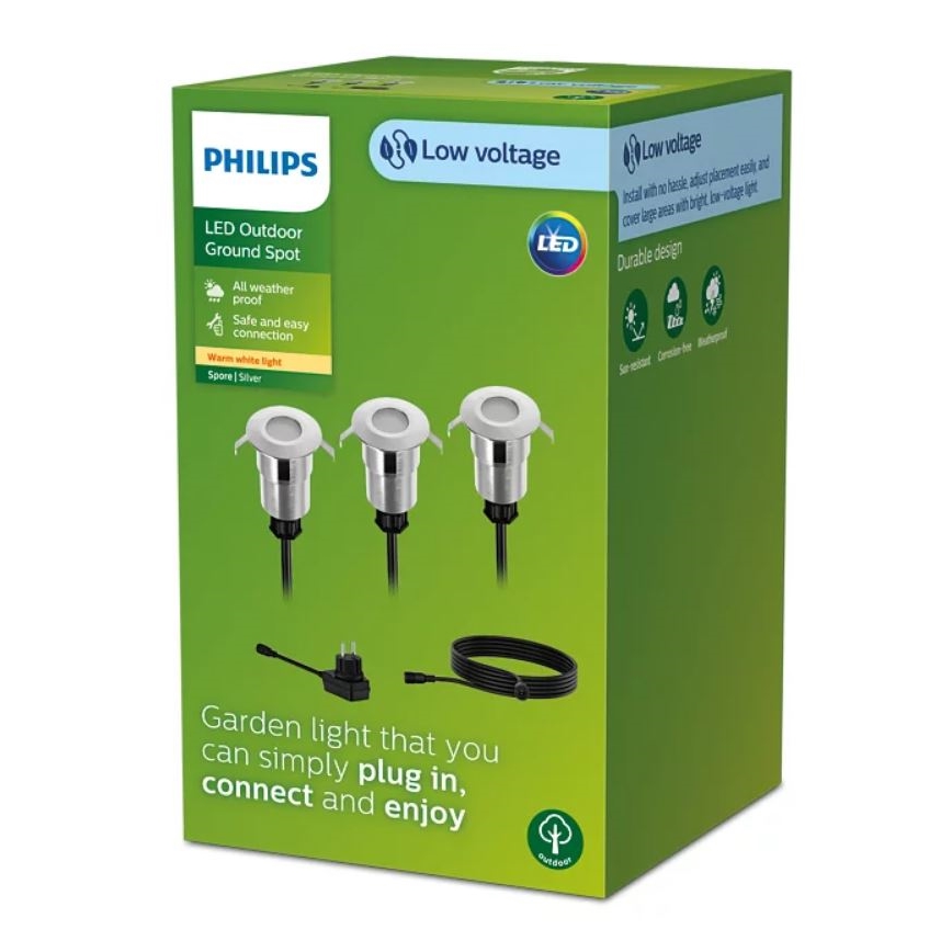 Philips - JUEGO 3x Lámpara empotrable de exterior LED SPORE LED/1W/24/230V IP67