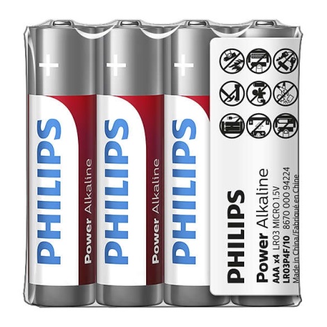 Philips LR03P4F/10 - 4 pz. Pila alcalina AAA POWER ALKALINE 1,5V