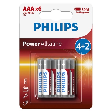 Philips LR03P6BP/10 - 6 pz. Pila alcalina AAA POWER ALKALINE 1,5V 1150mAh
