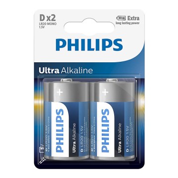 Philips LR20E2B/10 - 2 pz. Pila alcalina D ULTRA ALKALINE 1,5V 15000mAh