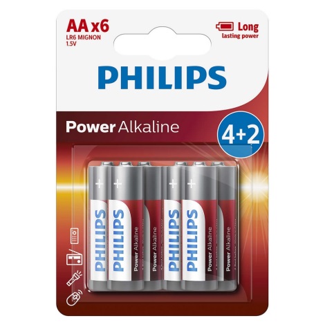 Philips LR6P6BP/10 - 6 pz. Pila alcalina AA POWER ALKALINE 1,5V 2600mAhV
