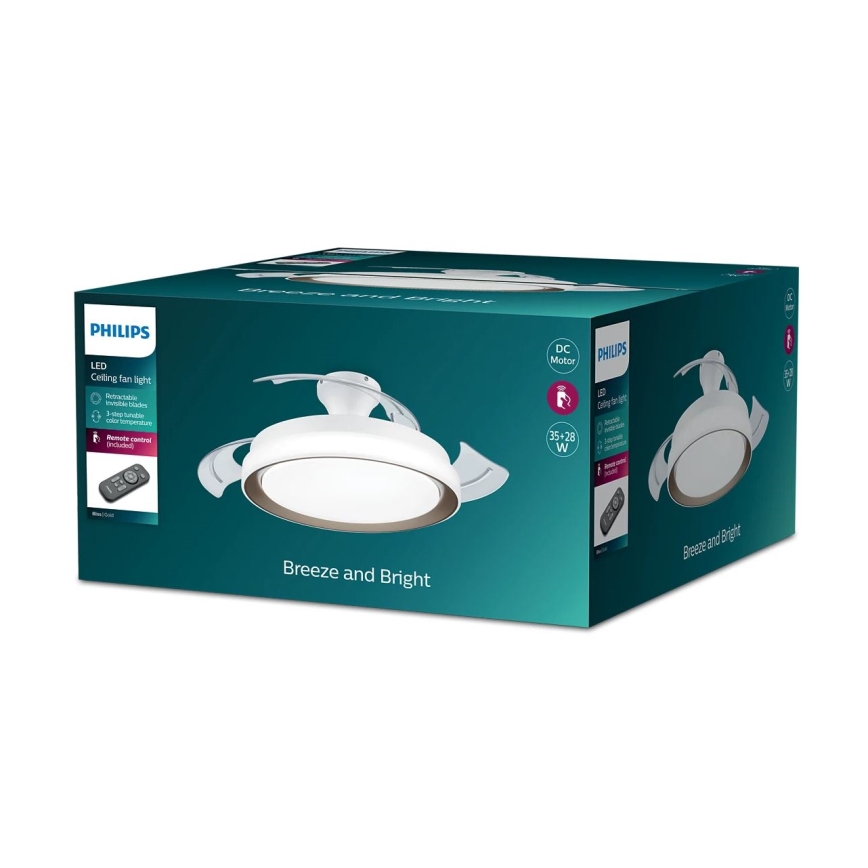 Philips-Plafón LED con ventilador LED/35W/230V 5500/4000/2700K + control remoto dorado