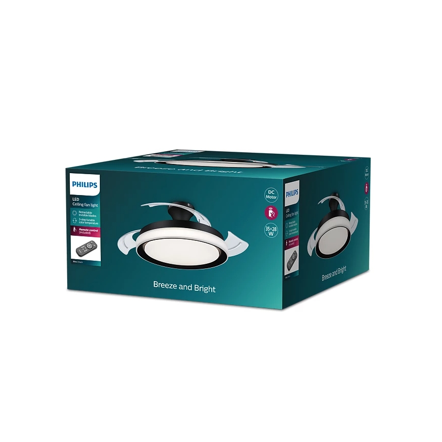 Philips-Plafón LED con ventilador BLISS LED/35W/230V 5500/4000/2700K negro + control remoto