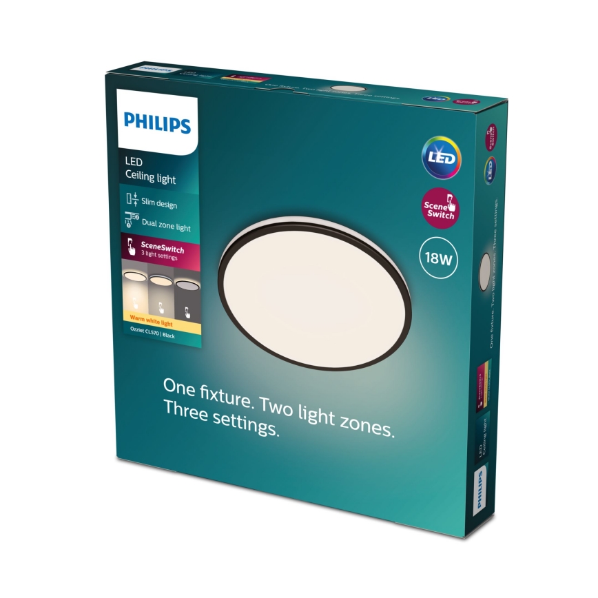 Philips - Plafón LED regulable SCENE SWITCH LED/18W/230V diá. 30 cm 2700K negro