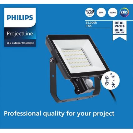 Philips - Proyector LED para exteriores con sensor PROJECTLINE LED/50W/230V IP65 4000K